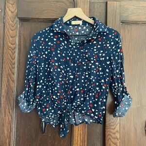 Love Notes Navy Blouse with Heart Pattern